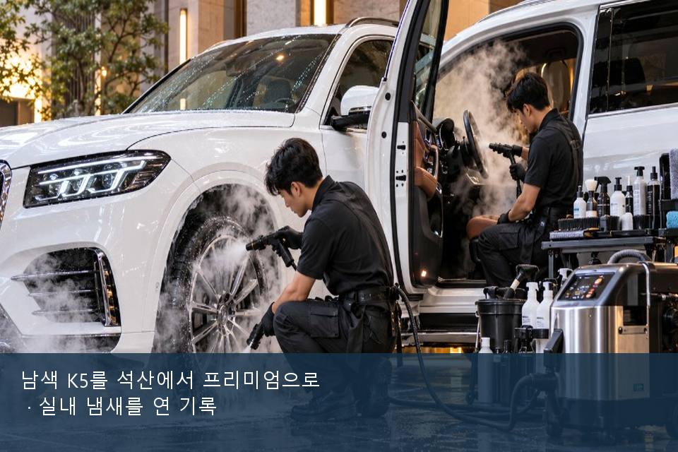 남색 K5를 석산에서 프리미엄으로 · 실내 냄새를 연 기록